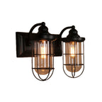 Industrial wire cage wall lighting 1/2-lamp clear glass wall lamp in black for stairs.