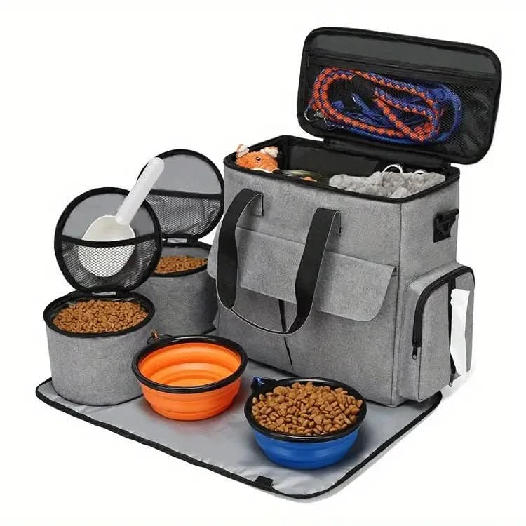 Backpack for dog owners with compartments & collapsible bowls