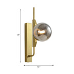 LED Bedroom Wall Light with Spherical Smoky/White/Amber Glass Shade Modern Brass Wall Mount Light