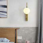 LED Bedroom Wall Light with Spherical Smoky/White/Amber Glass Shade Modern Brass Wall Mount Light