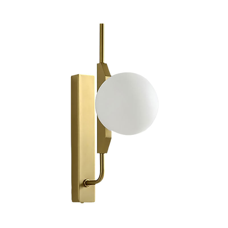 LED Bedroom Wall Light with Spherical Smoky/White/Amber Glass Shade Modern Brass Wall Mount Light