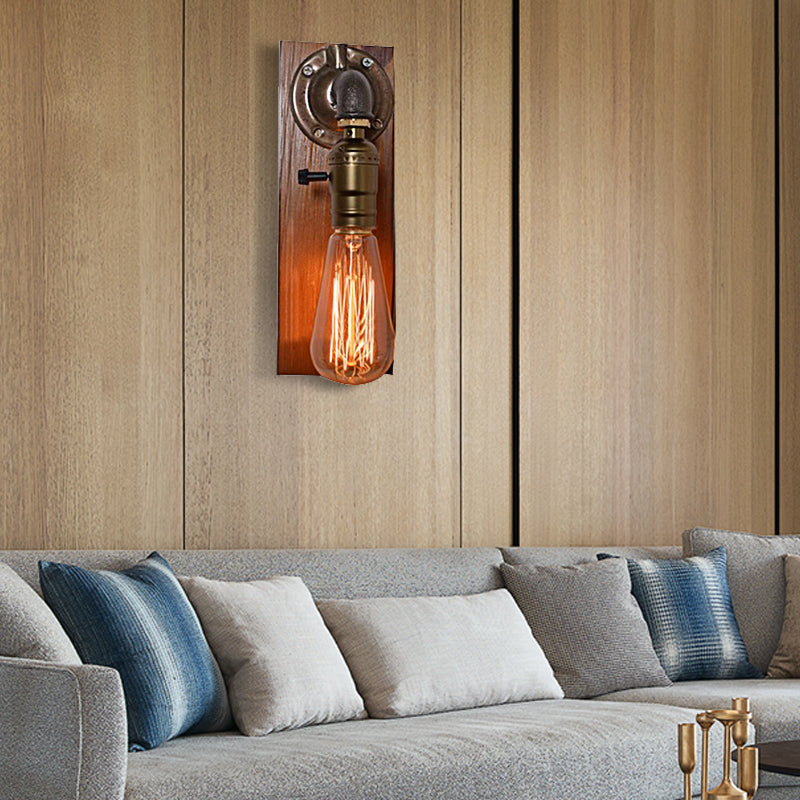 Open Bulb Living Room Wall Lamp Vintage Metal 1 Light Aged Brass Wall Light Lighting with Rectangular Backplate