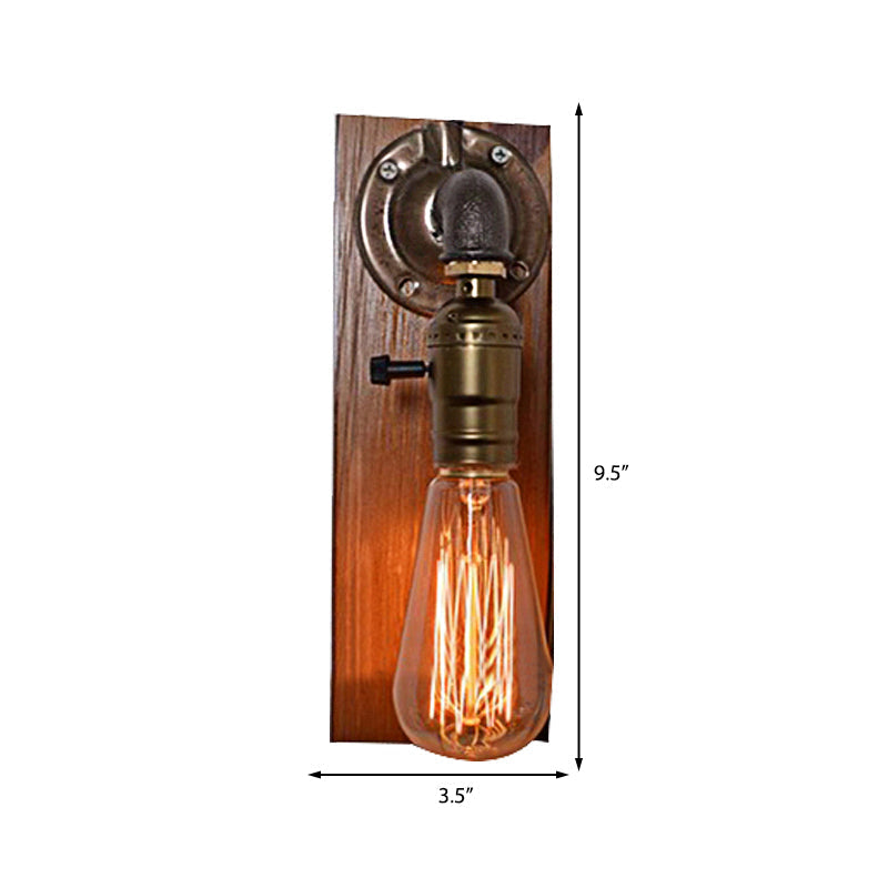 Open Bulb Living Room Wall Lamp Vintage Metal 1 Light Aged Brass Wall Light Lighting with Rectangular Backplate