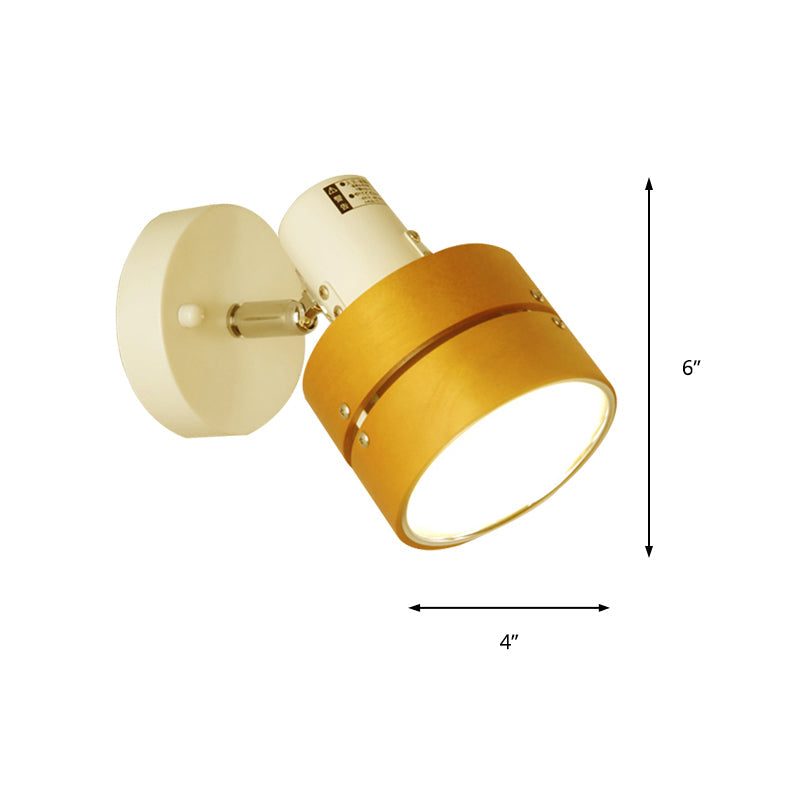 Study Room Drum Wall Lamp Corner Adjustable Wood Contemporary 1 Light Beige Wall Lamp