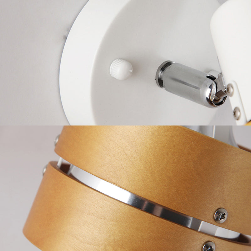 Study Room Drum Wall Lamp Corner Adjustable Wood Contemporary 1 Light Beige Wall Lamp