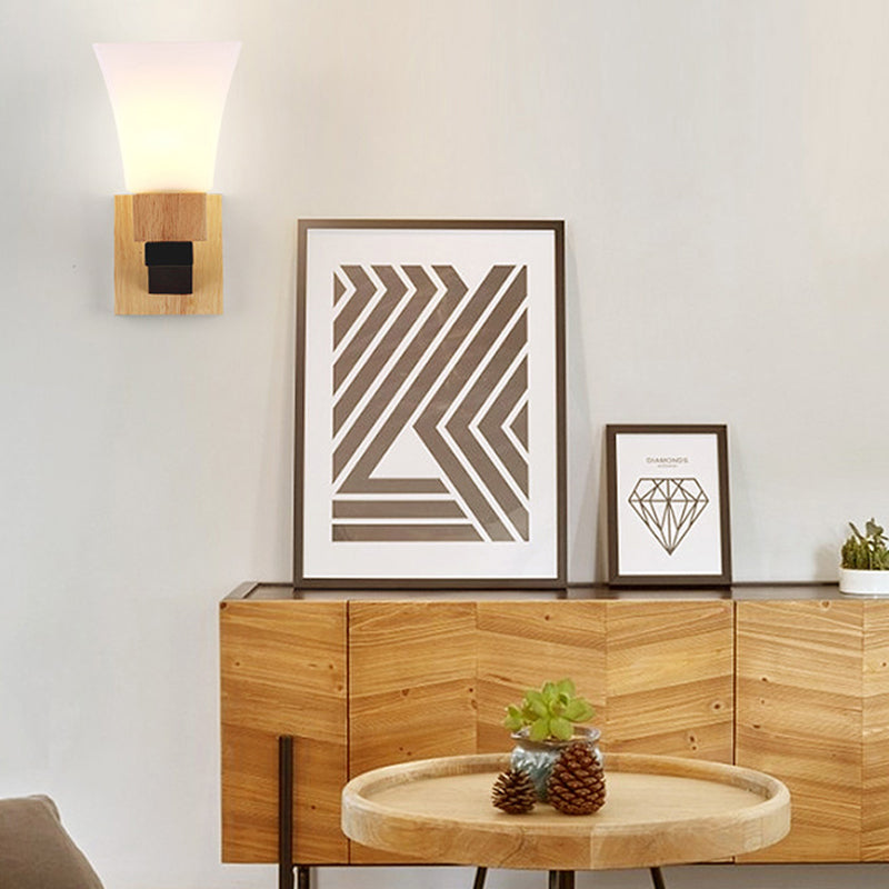 Modern White Wall Light Inverted Bell One Head Matte Glass Wall Lamp for Bedroom Dining Room