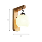 Modern Globe Pendant Light Opal Glass 1-Bulb White Wall Lamp with Wooden Base for the Bedroom