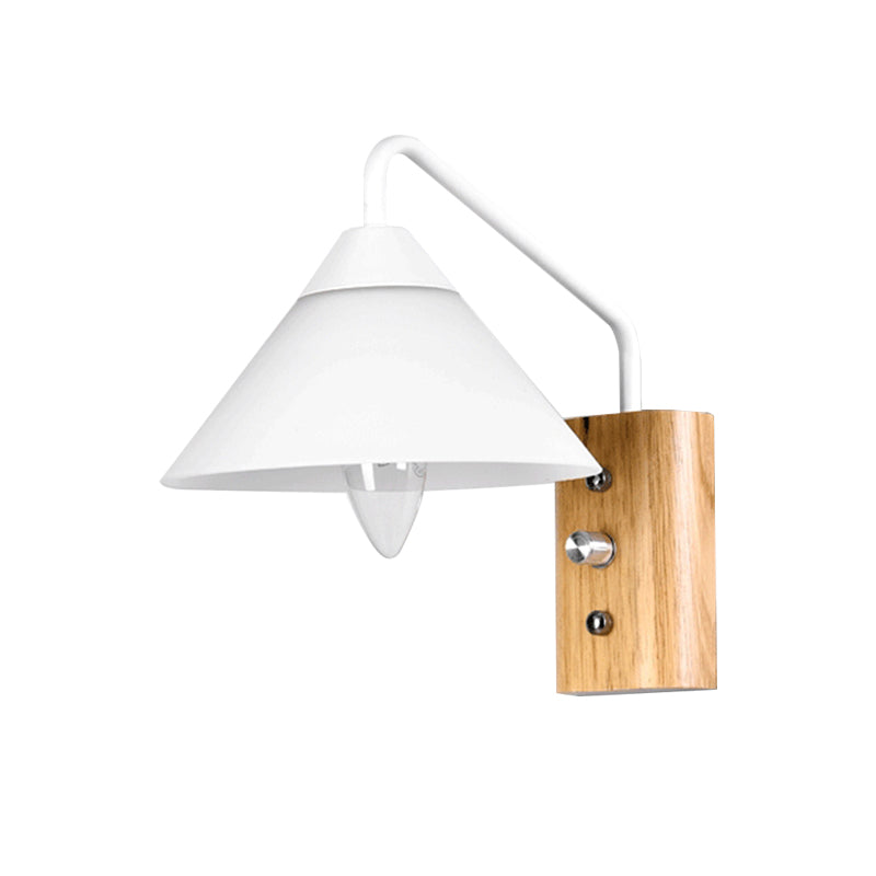 Milk glass conical wall lamp dining room corridor 1 light modern wall light with wooden base