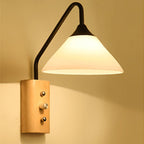 Milk glass conical wall lamp dining room corridor 1 light modern wall light with wooden base