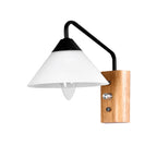 Milk glass conical wall lamp dining room corridor 1 light modern wall light with wooden base