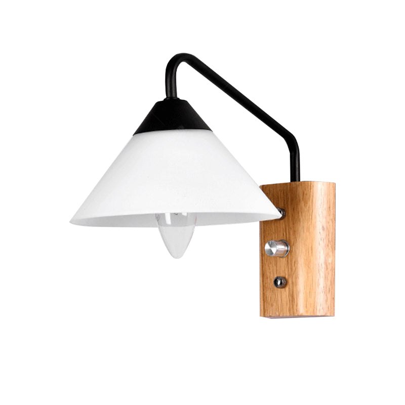 Milk glass conical wall lamp dining room corridor 1 light modern wall light with wooden base