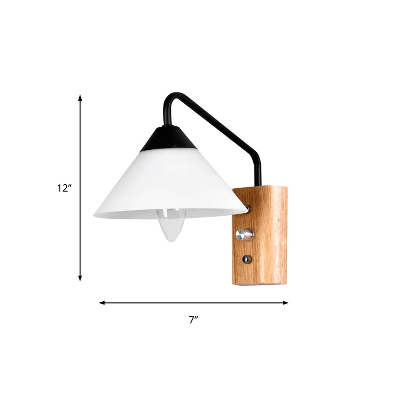 Milk glass conical wall lamp dining room corridor 1 light modern wall light with wooden base