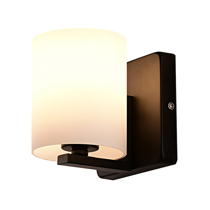 White Umbrella Wall Light with Black Base 1 Light Modern Style Milk Glass Wall Light for the Living Room