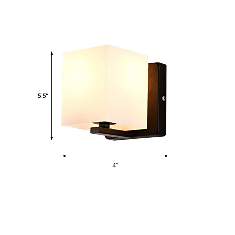 White Umbrella Wall Light with Black Base 1 Light Modern Style Milk Glass Wall Light for the Living Room
