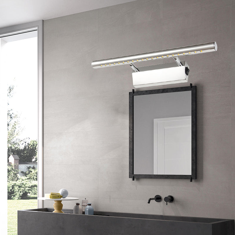 Modern Style Cylinder Vanity Wall Sconce Metallic 10"/16" W LED Bathroom Wall Light in Chrome, Warm-/White Light