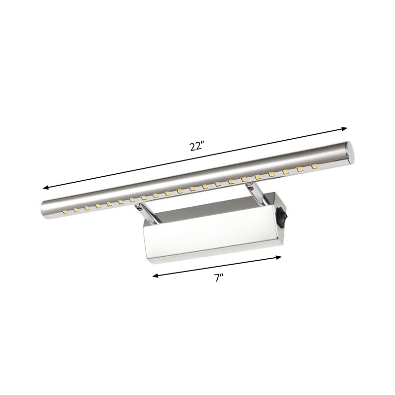 Modern Style Cylinder Vanity Wall Sconce Metallic 10"/16" W LED Bathroom Wall Light in Chrome, Warm-/White Light