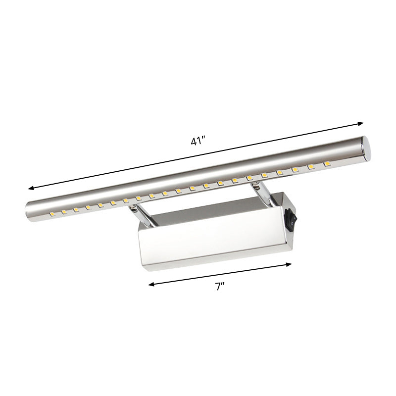 Modern Style Cylinder Vanity Wall Sconce Metallic 10"/16" W LED Bathroom Wall Light in Chrome, Warm-/White Light