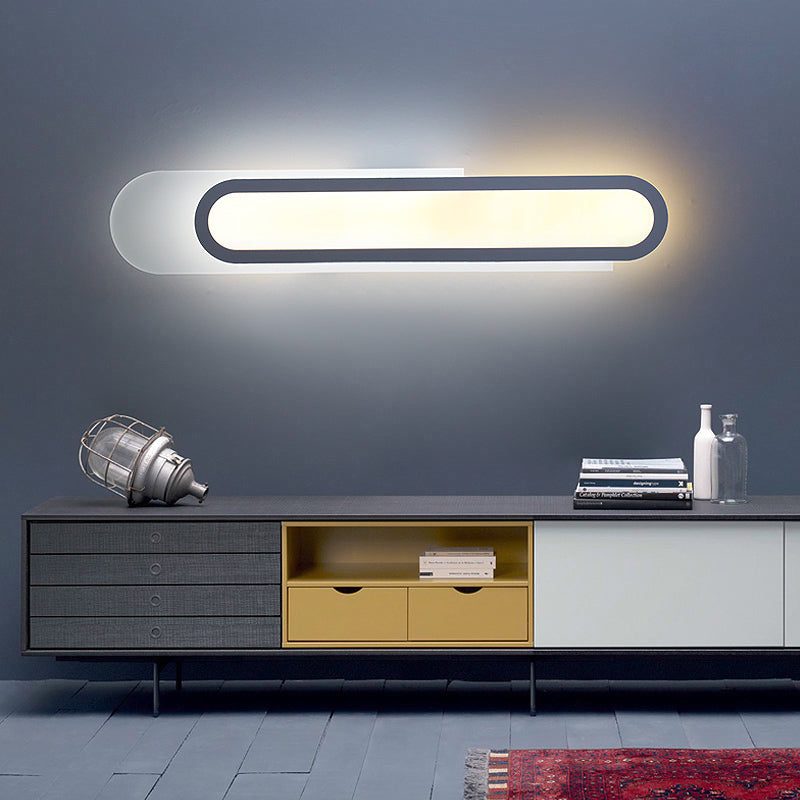 LED Bathroom Mirror Light with Oblong Acrylic Shade White Wall Sconces in Warm/White Light, 12"/18"/20" Wide