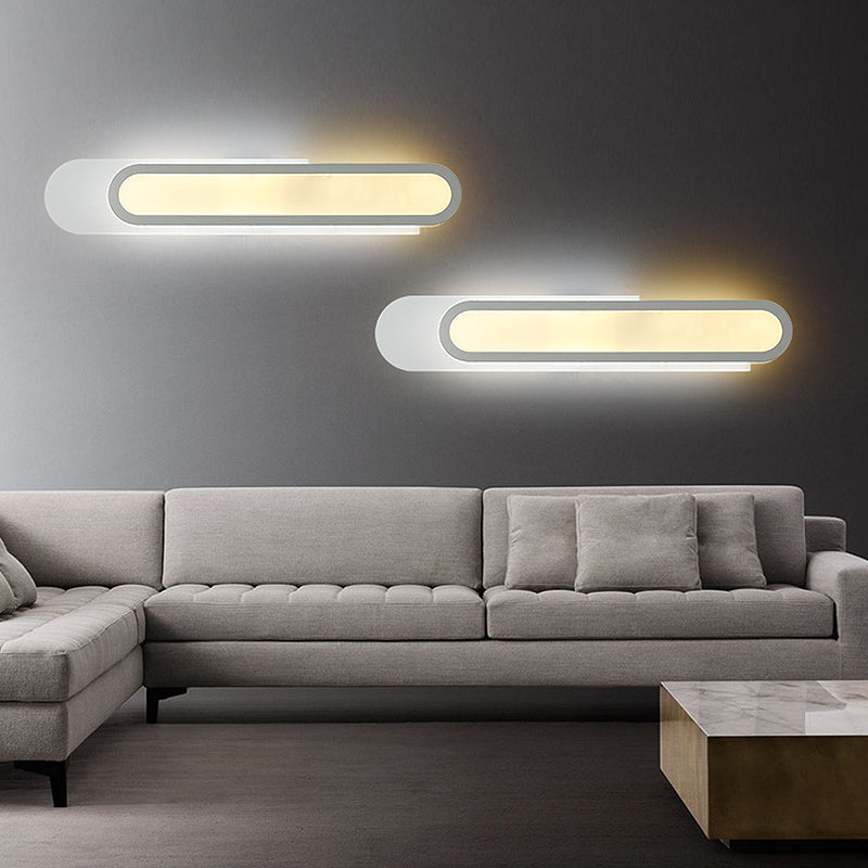LED Bathroom Mirror Light with Oblong Acrylic Shade White Wall Sconces in Warm/White Light, 12"/18"/20" Wide