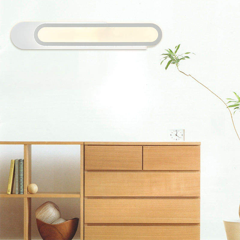 LED Bathroom Mirror Light with Oblong Acrylic Shade White Wall Sconces in Warm/White Light, 12"/18"/20" Wide