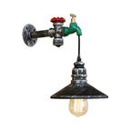 Steampunk Wall Lamp with Conical Shade 1 Lamp Cast Iron Wall Light in Aged Silver