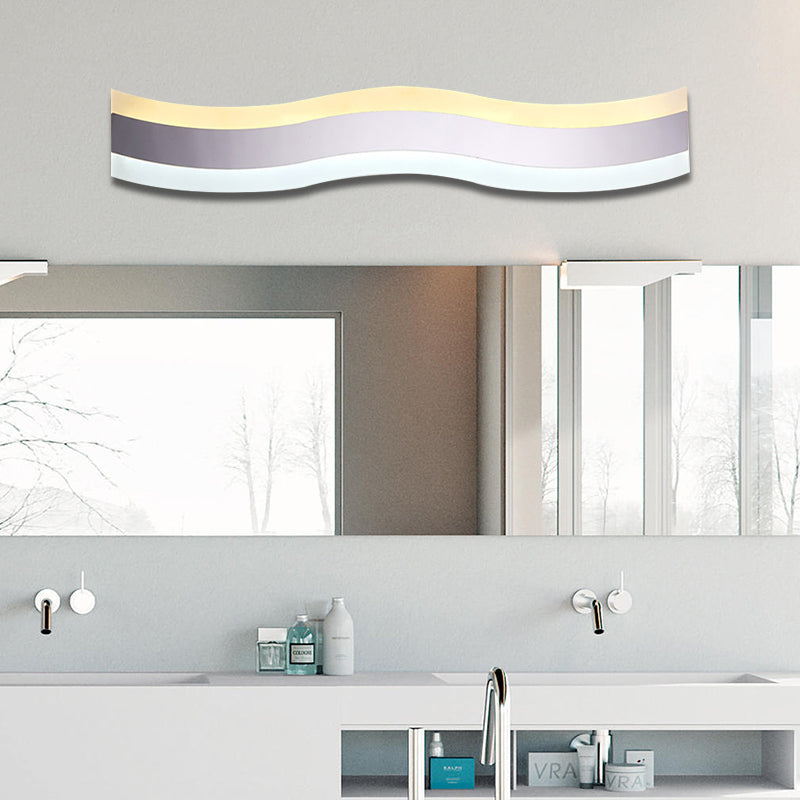 Wavy LED Bathroom Light Acrylic Single Light Minimalism Anti-Fog Makeup Mirror Light in Warm/White, 16"/19.5" Wide