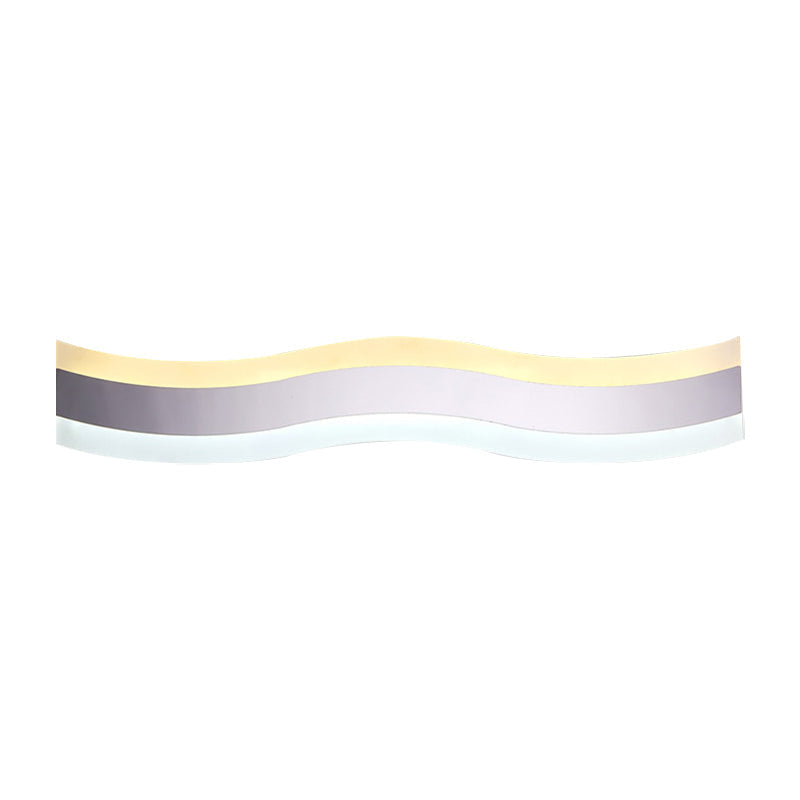 Wavy LED Bathroom Light Acrylic Single Light Minimalism Anti-Fog Makeup Mirror Light in Warm/White, 16"/19.5" Wide