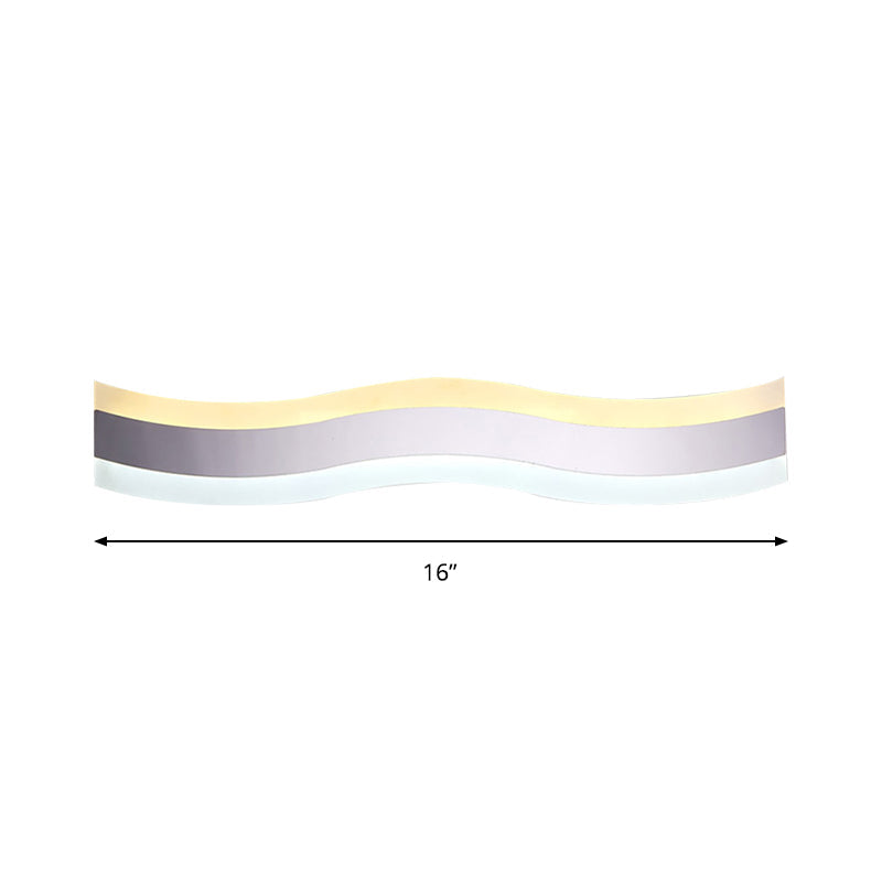 Wavy LED Bathroom Light Acrylic Single Light Minimalism Anti-Fog Makeup Mirror Light in Warm/White, 16"/19.5" Wide