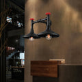 Industrial Cone Wall Lamp with Raw Valve 2 Heads Metal Wall Light in Black for Hallway