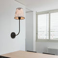 Vintage Conical Wall Lamp 1 Head Fabric and Metal Wall Mount Fixture with Curved Arm in White