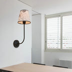 Vintage Conical Wall Lamp 1 Head Fabric and Metal Wall Mount Fixture with Curved Arm in White