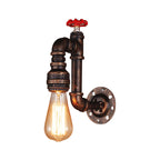 Rustic Style Pipe Wall Sconce with Valve Wheel 1 Bulb Wrought Iron Wall Mounted Light in Bronze