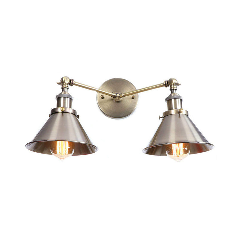 Tapered Umbrella Iron Wall Mount Light Industrial Vintage 2 Heads Farmhouse Wall Mount Light in Black/Brass