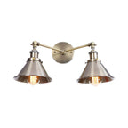 Tapered Umbrella Iron Wall Mount Light Industrial Vintage 2 Heads Farmhouse Wall Mount Light in Black/Brass