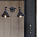 Tapered Umbrella Iron Wall Mount Light Industrial Vintage 2 Heads Farmhouse Wall Mount Light in Black/Brass