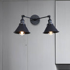 Tapered Umbrella Iron Wall Mount Light Industrial Vintage 2 Heads Farmhouse Wall Mount Light in Black/Brass