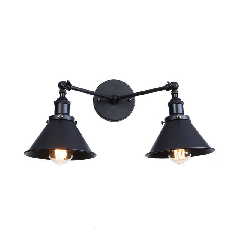Tapered Umbrella Iron Wall Mount Light Industrial Vintage 2 Heads Farmhouse Wall Mount Light in Black/Brass