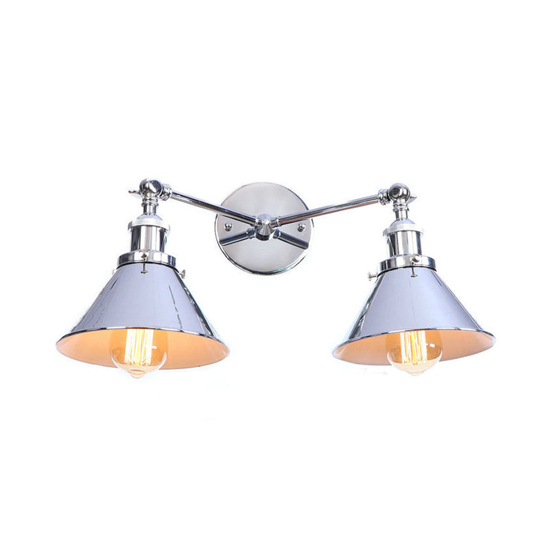 Tapered Umbrella Iron Wall Mount Light Industrial Vintage 2 Heads Farmhouse Wall Mount Light in Black/Brass