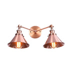 Tapered Umbrella Iron Wall Mount Light Industrial Vintage 2 Heads Farmhouse Wall Mount Light in Black/Brass