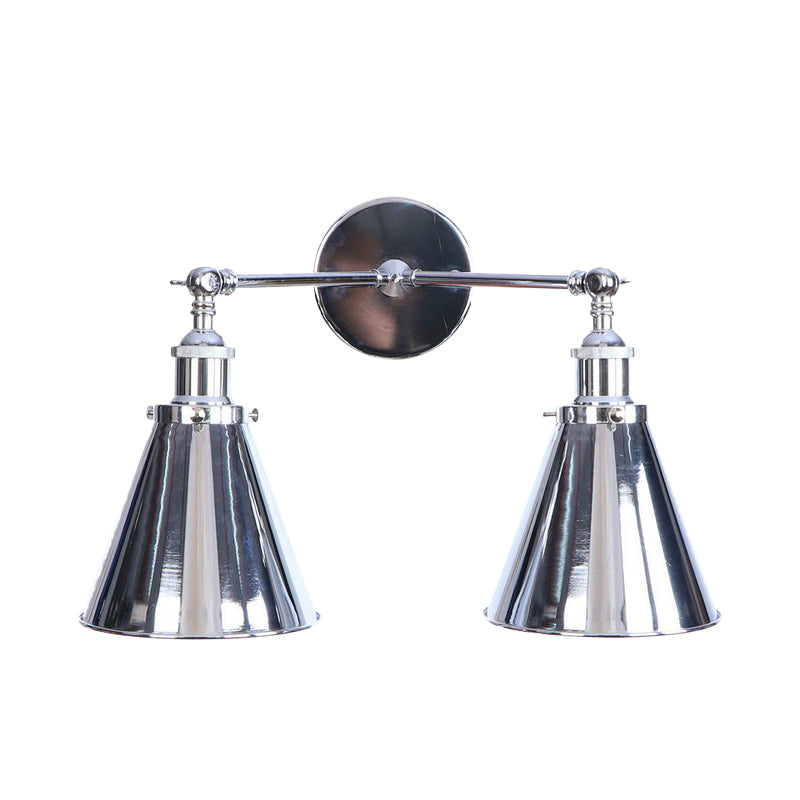 Polished Chrome Conic Wall Mount Fixture Retro Style Iron 2 Lights Dining Room Wall Mount Light