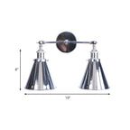 Polished Chrome Conic Wall Mount Fixture Retro Style Iron 2 Lights Dining Room Wall Mount Light