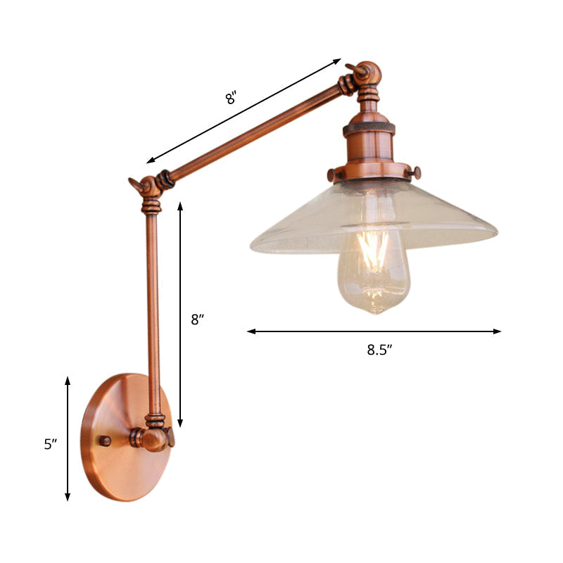 Rustic conical wall lighting 1 bulb clear glass wall light in copper for café