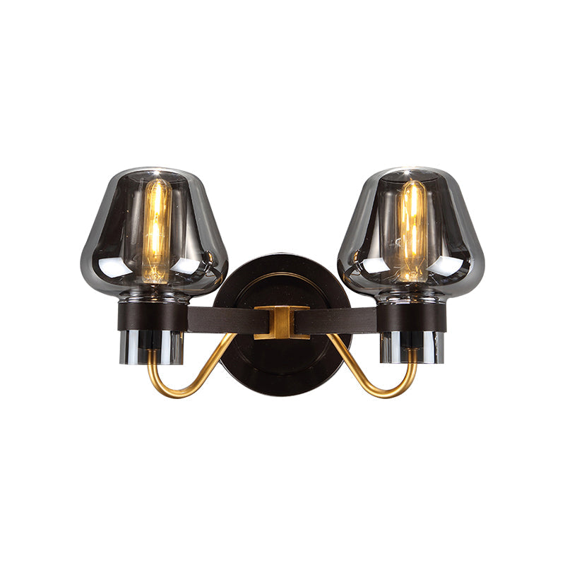 2-Light Wall Lighting with Mushroom Shade Smoke Glass Modern Bedroom Wall Lamp Lighting Fixture