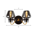 2-Light Wall Lighting with Mushroom Shade Smoke Glass Modern Bedroom Wall Lamp Lighting Fixture