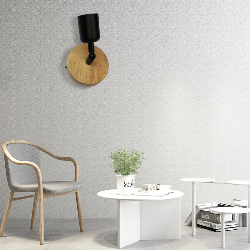 Minimalistic Mini Wall Lamp with Cup Shaped 1 Light Wooden and Metal Wall Lamp in Black