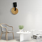 Minimalistic Mini Wall Lamp with Cup Shaped 1 Light Wooden and Metal Wall Lamp in Black