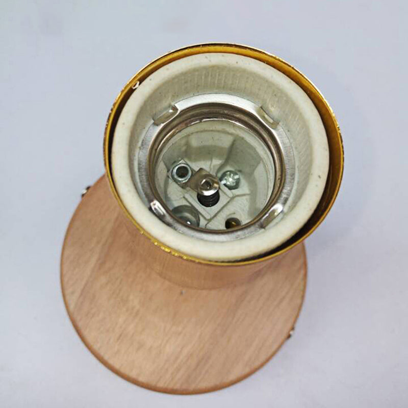 Simple Style Round Back Wall Light 1 Head Wood and Metal Wall Lamp in White for Nightstand