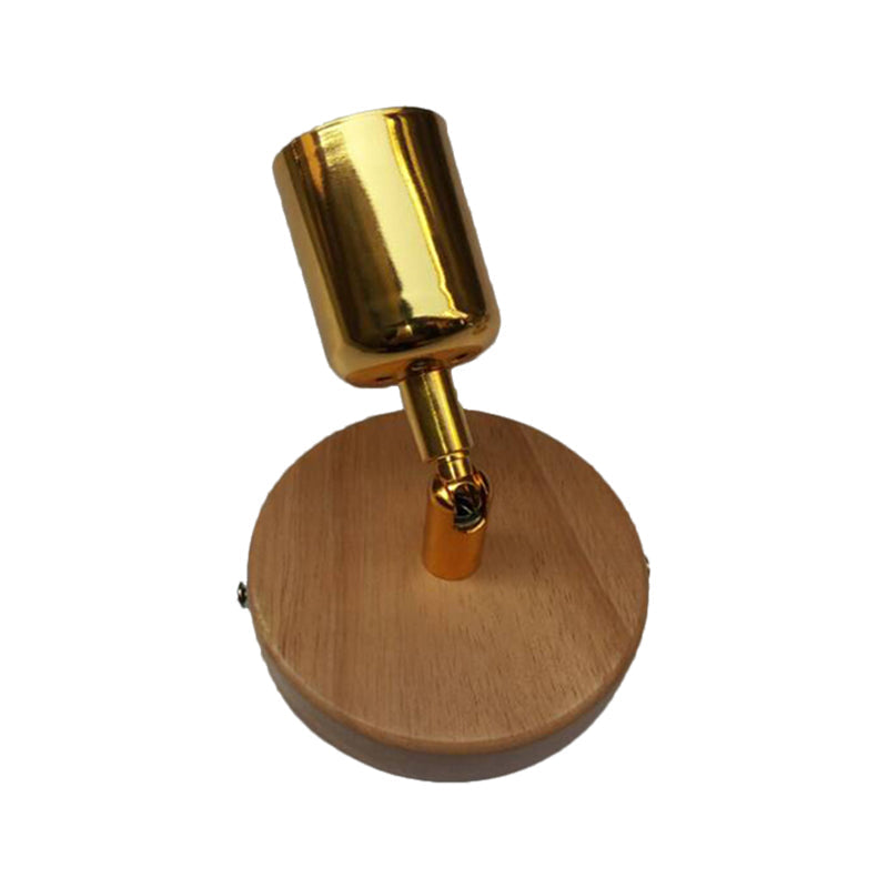 Head-shaped metal wall lamp Lodge 1 light living room wall-mounted fixture with round wooden backplate in silver/gold