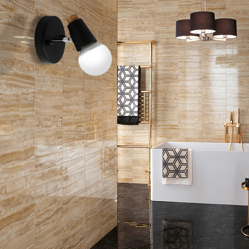 Metal cup-shaped wall lamp with bare bulb industrial 1-light bathroom wall lamp in black
