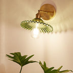 Industrial Bowl Wall Lighting Fixture 1 Bulb Green Glass Wall Light in Brass